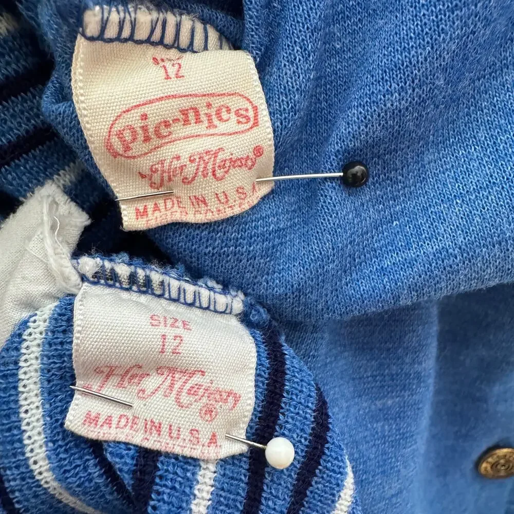 1970s Pic-Nics by Her Majesty Blue Knit Jumpsuit Turtleneck Set USA XS